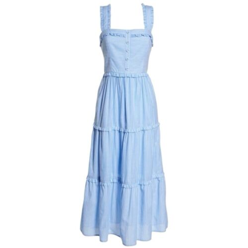 Gal Meets Glam Courtney Rio Stripe Lawn Maxi Dress Blue White Size 4