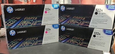 Lot of (4) HP LASERJET 122A Toner Ink Cartridge GENUINE Black(2) - Magenta (2)