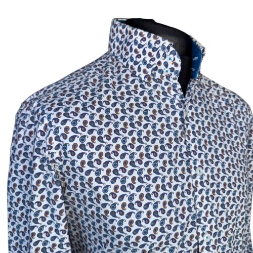 HAWES & CURTIS Shirt Mens MEDIUM Long Sleeve White Paisley Print - Picture 4 of 12