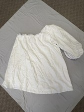 Show Me Your Mumu White High Volume Mini Dress (off one shoulder) NWT sz L (dmgd