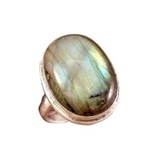 Sterling Silver Labradorite Oval Bezel Set Ring