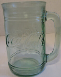 Vintage Coca Cola Embossed Clear Green Mug Stein With Handle 16 Ounce Capacity Ebay