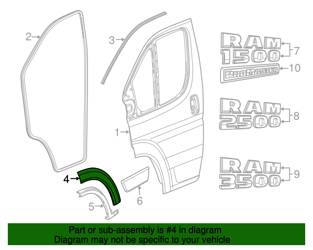 2014 2015 2016 2017 2018 Ram ProMaster 1500 2500 3500 Front Left Door