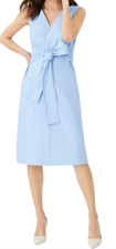 NEW ANN TAYLOR BLUE LINEN BLEND TIE WAIST SHEATH DRESS SIZE 0