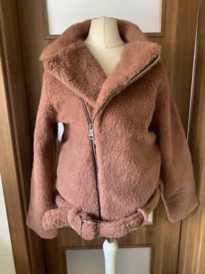 I SAW IT FIRST Dusky Pink Borg Aviator Jacket BNWT Size M UK