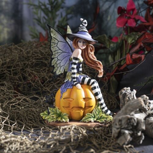 Dark Kitty With Fairy Witch on Pumpkin Figurine, Indoor/Outdoor Decor for Fairy - Picture 3 of 6