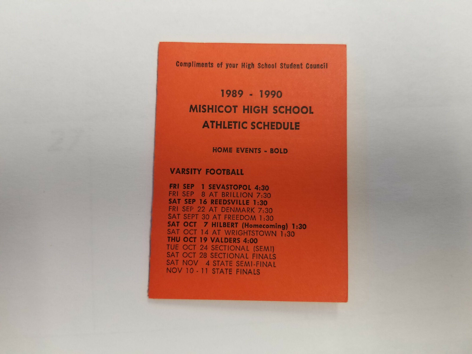 Mishicot, WI High School 1989/90 Athletic Schedule Pocket Schedule (RK) eBay