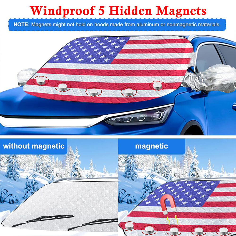 Magnetic Car Windshield Snow Cover Ice Frost Window Winter Guard American Flag