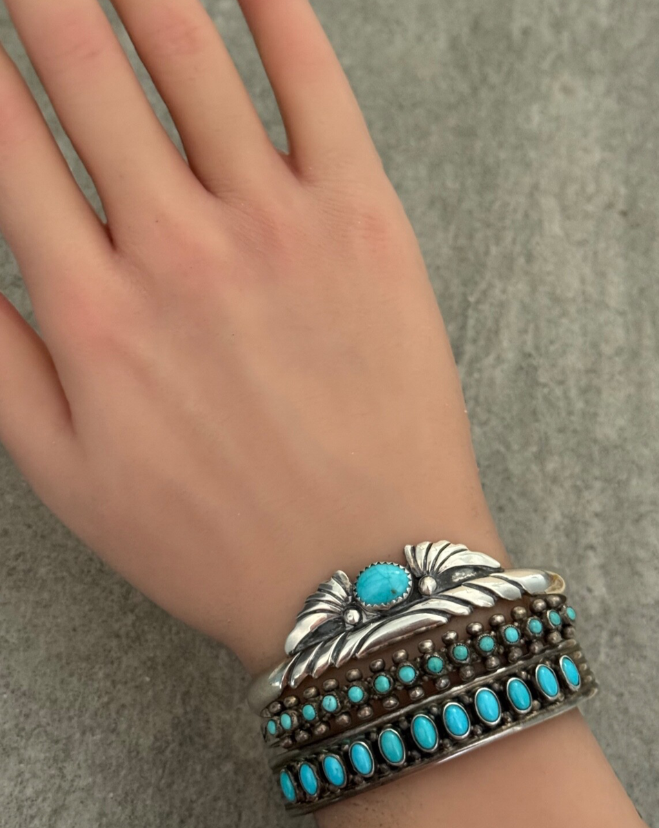 アクセサリー Vintage Navajo Turquoise Silver Bracelet Vintage Native American Navajo Turquoise Chiseled Sterling