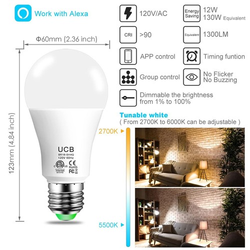 Alexa Light Bulb 130W Equivalent, Smart Light Bulbs Warm White to Daylight Tu... - Picture 2 of 8