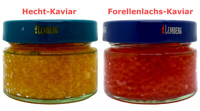 2x 100g Forellen Hecht Lachs Kaviar Fisch Wildfang Lemberg Glas Meeresfrüchte