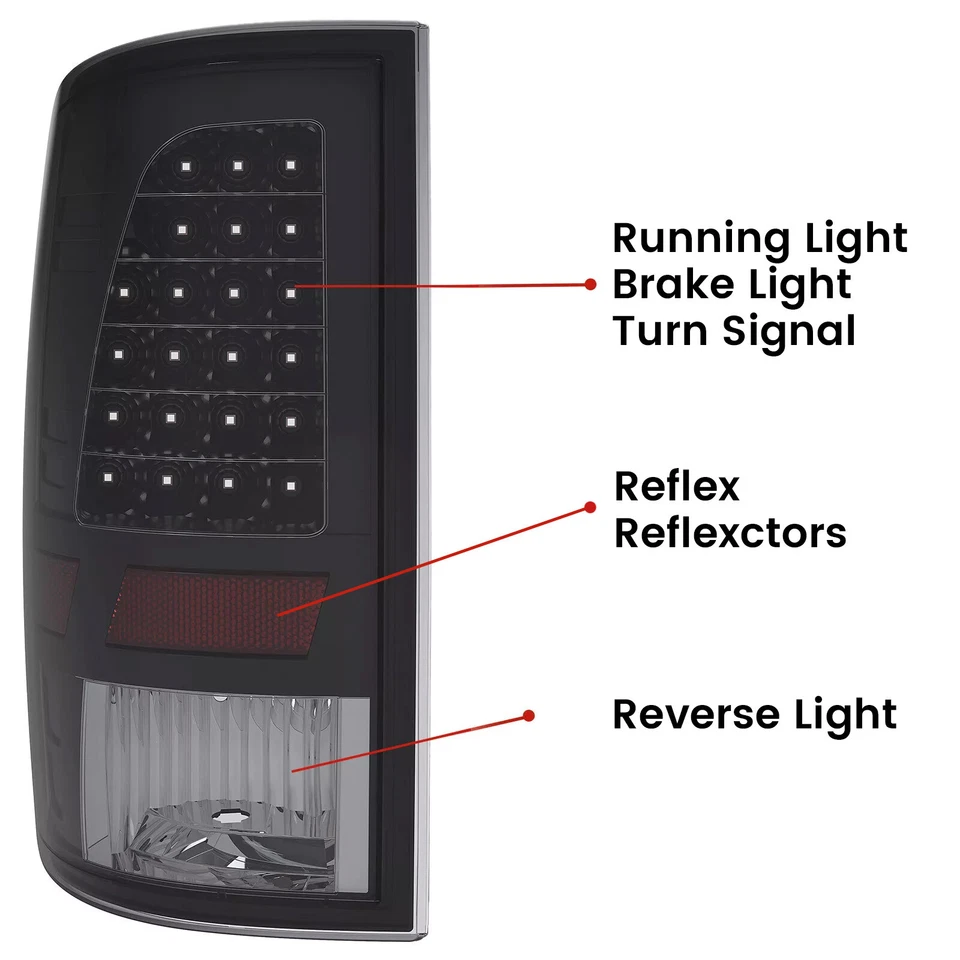 Black Smoke LED Tail Lights Brake Lamps For 2009-2018 Dodge Ram 1500 2500 3500 - Изображение 2 из 4