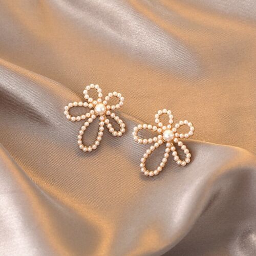 Women 925 Sterling Silver Earrings 3D Pearls Hollow Flowers Tassel Ins Stud 0496 - 第 2/6 張圖片