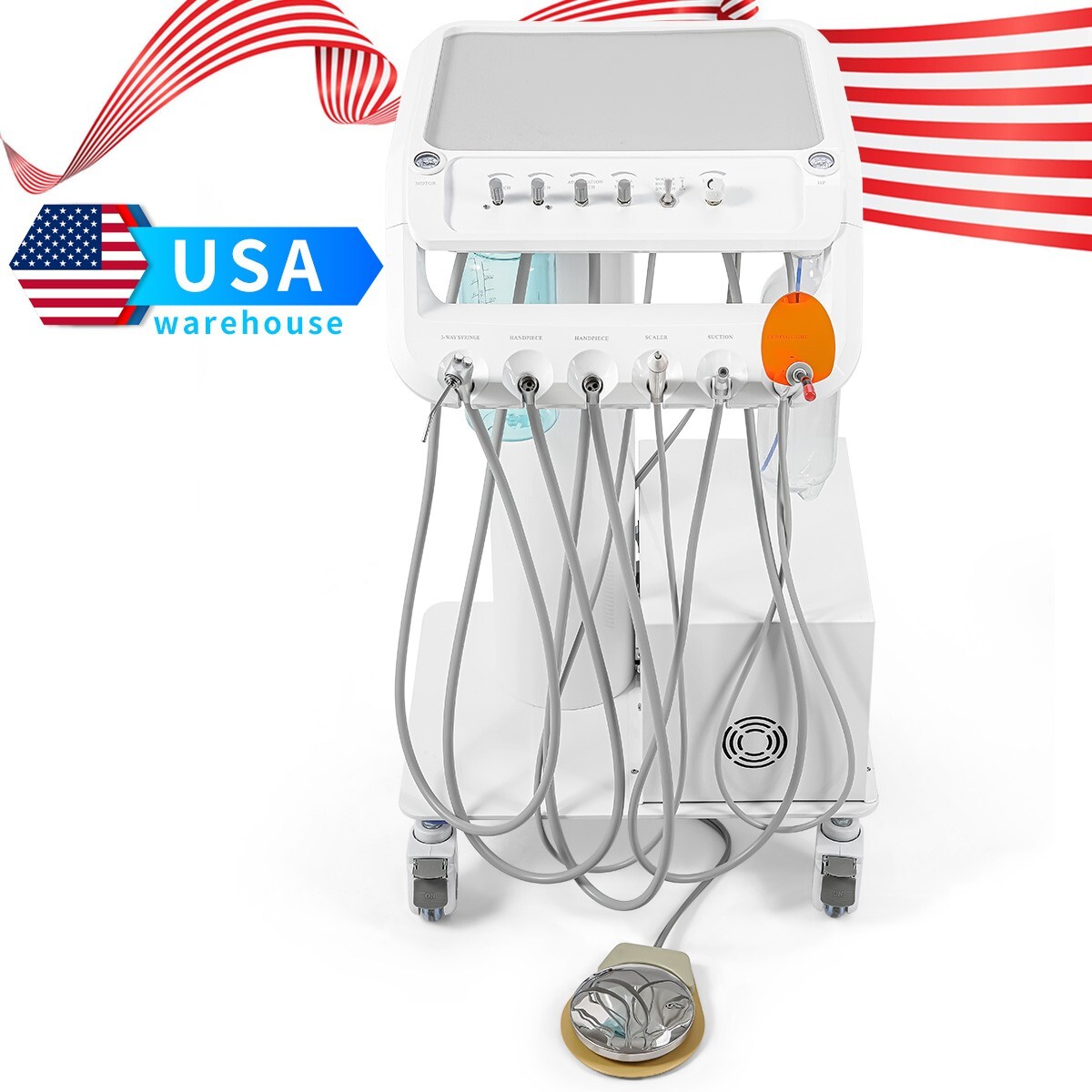 Dental Portable Cart Delivery Unit with Air Compressor LED Curing Light Scaler