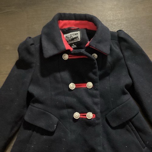 Rothschild Girls Navy Blue Dress Coat 5/6 Jackets Long Red Trim Silver Buttons - Picture 2 of 7