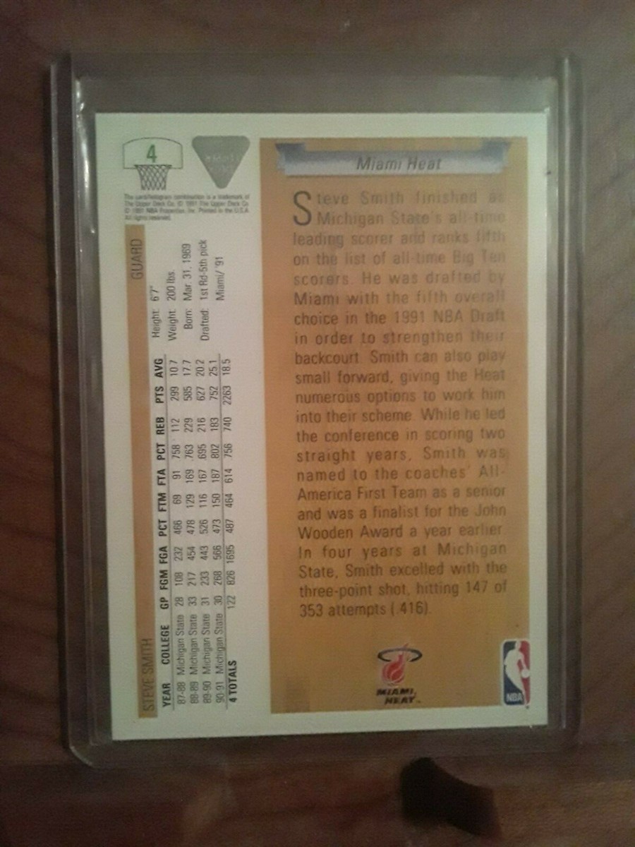 Steve Smith 1991-92 Upper Deck NBA DRAFT #4 Rookie Basketball Card