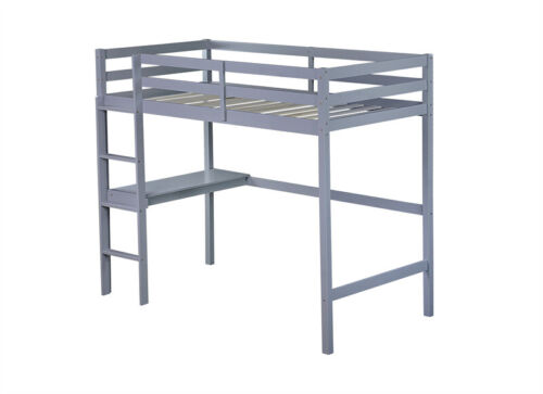 Twin Size Loft Bed Rubber Wood Bed Frame with Built-in Desk and Ladder Gray - Picture 12 of 17