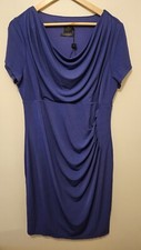DAVID LAWRENCE Cowl Neck Ruched Sheath Dress Size XL Blue Cap Sleeve Stretch 