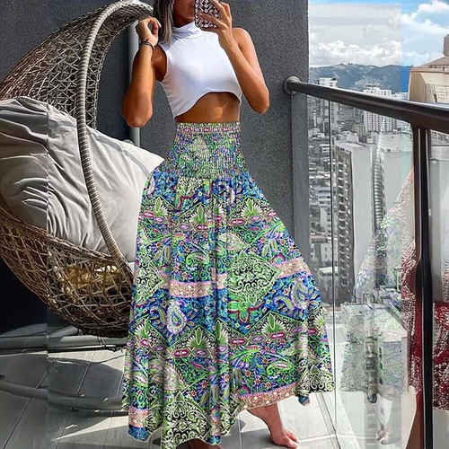 Women Dress A Line Skirt Maxi Skirts High Waist Summer Long Beach Floral Boho - Picture 12 of 30