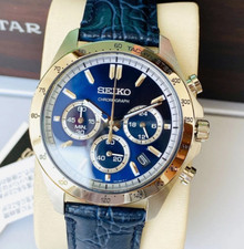 Seiko Spirit Blue Dial Leather Band SBTR019 Chronograph Men's Watch