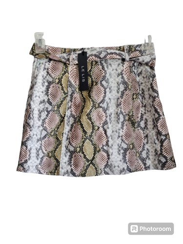 LE LIS Faux Leather Mini Skirt Snake Print Buttoned Front Women's Size S NWT - Picture 2 of 9