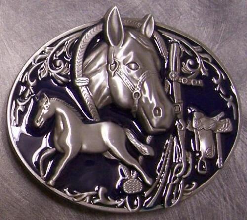 Pewter Belt Buckle animal Horses and Horse Tack NEW - Photo 1 sur 1