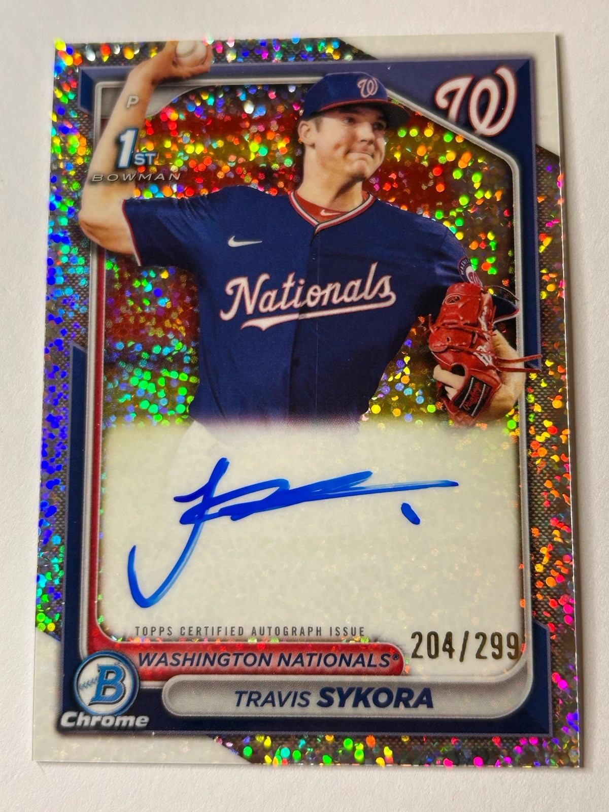 2024 Bowman Travis Sykora Chrome Auto Speckle Refractor 1st Prospect /299