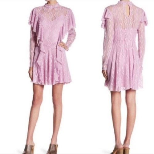 NWT Free people rock Candy lace ruffle dress Sz S wisteria purple pink