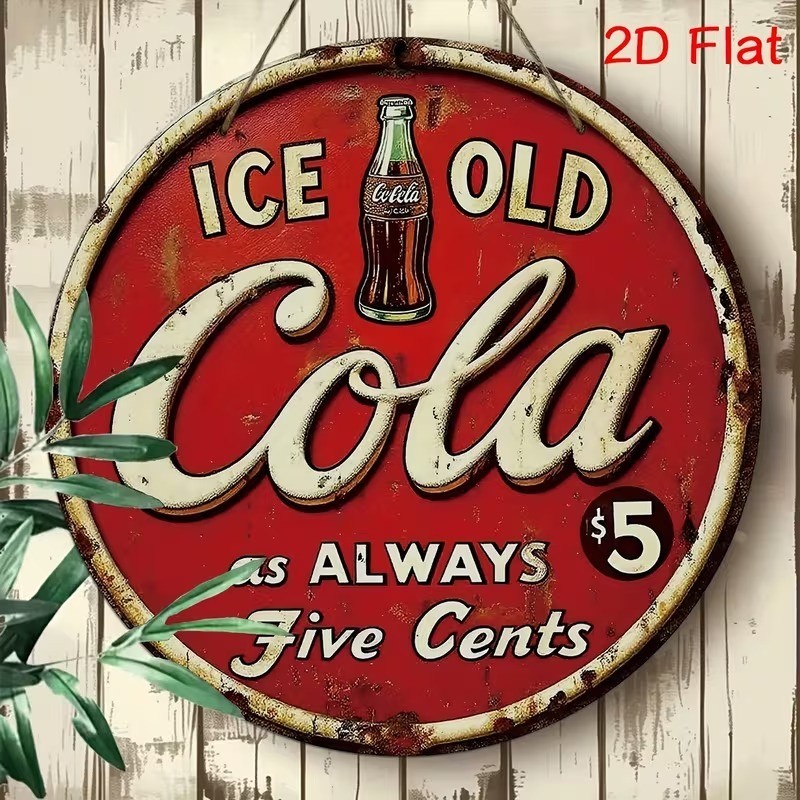 Retro Cola Sign Wood Round 8 in Ice Old Vintage Style Man Cave