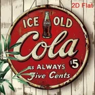 Retro Cola Sign Wood Round 8 in Ice Old  Vintage Style  Man Cave Home Flat