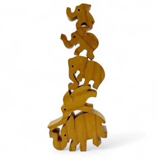 Tarata Wood Balancing Elephants Puzzle Art Object