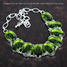 Valentines Deal 925 Sterling Silver Natural Peridot Chain Bezel Necklace Jewelry