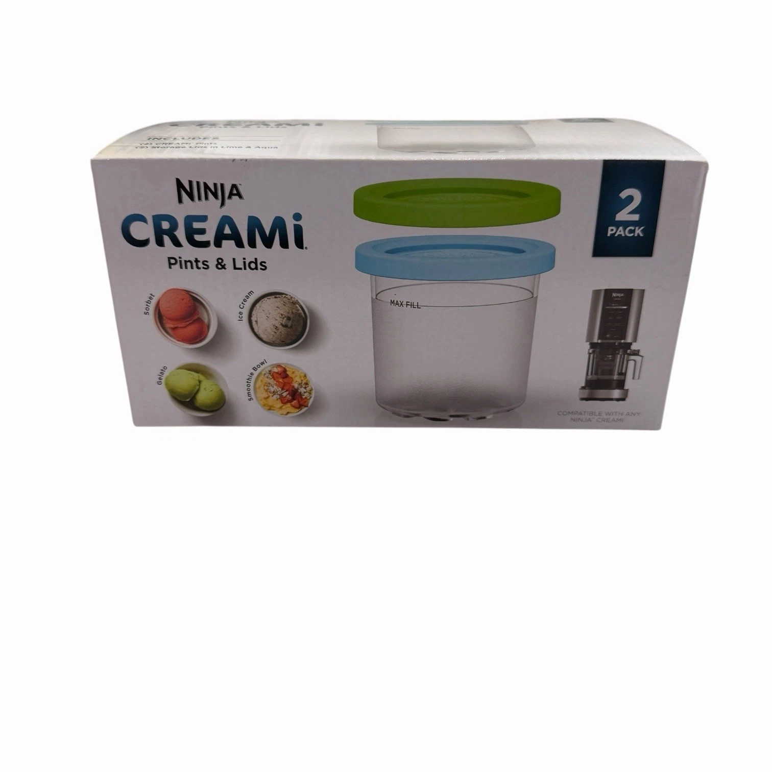 Ninja CREAMi 2 Pack Lime Aqua Pints with Lids for Ice Cream Gelato Sorbet