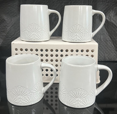 4 Hearth & Hand with Magnolia Gray Stoneware Embossed Fan/Shell 16 oz Coffee Mug