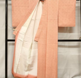 Apricot Coral LONG Vintage Shibori Dyed Japanese Silk Kimono Robe Dress 7302