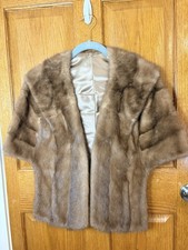 Vintage Mink Fur Stole Capelet Shawl Wrap Honey Brown