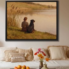Rottweiler Dog Canvas Oil Painting Landscape Artwork Nature Wall Art Decor