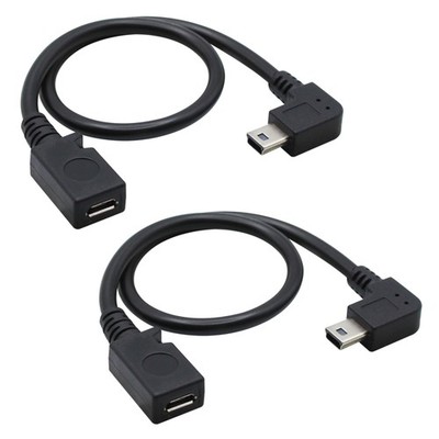 90 Degree Mini USB to Micro USB Adapter Cable 10.6in Right Angle 2 PCS