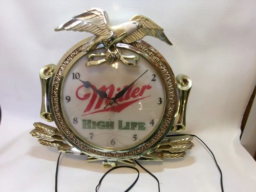 Vintage Miller High Life Lighted Beer Clock Bar Sign Working Well
