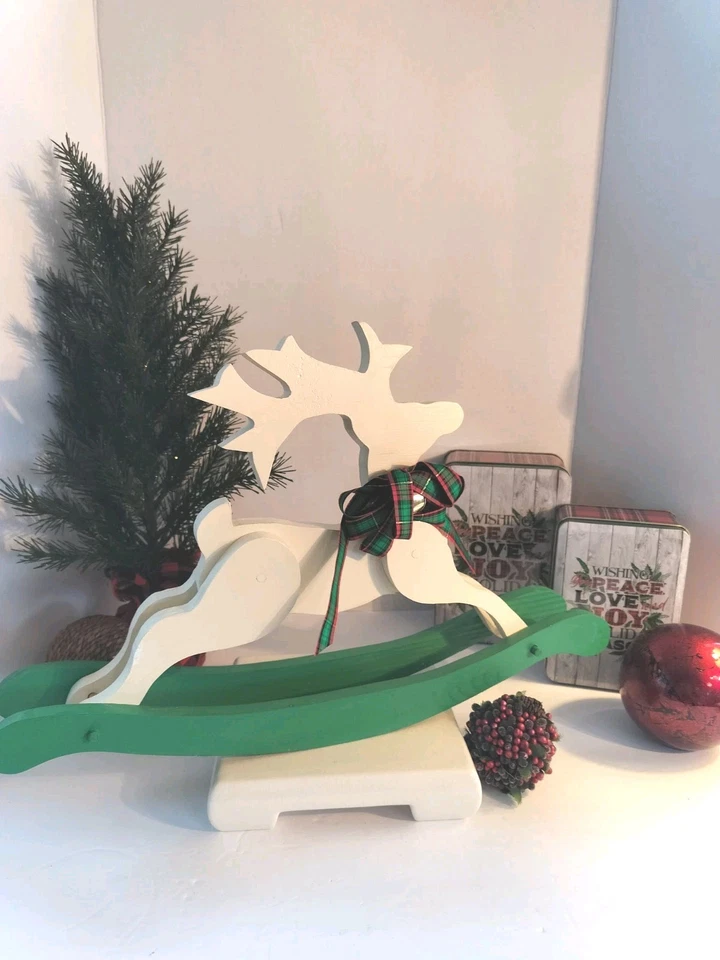 复古木制彩绘手工驯鹿摇马桌面/树下装饰 — 第 2/4 张图片