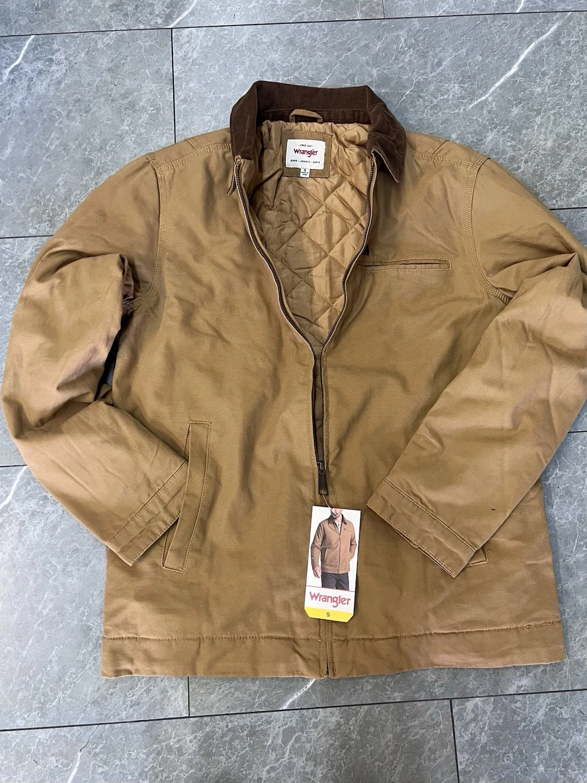 Wrangler Men’s SmallCanvas Work Jacket Insulated Quilted Lining Corduroy Collar