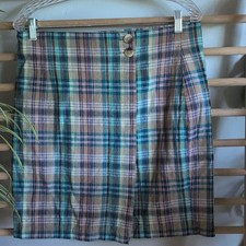 Vintage Linen Cotton Plaid A-Line Skirt Cottagecore