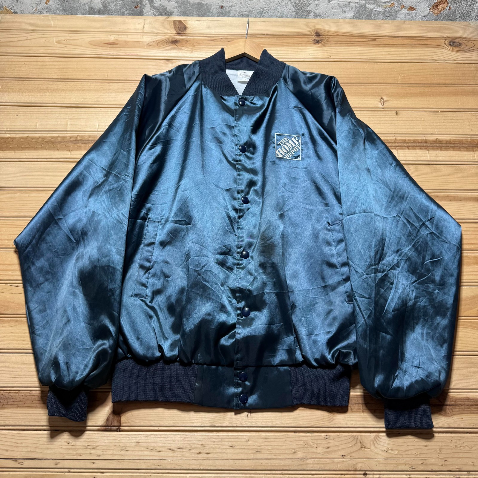 Vintage 80s The Home Depot Embroidered Satin Bomber Jacket USA Made - Size Large