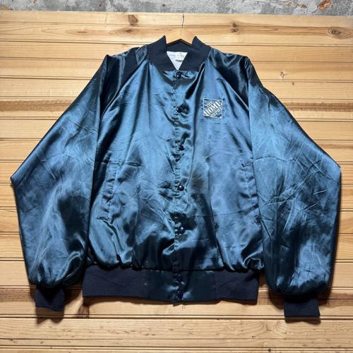 Vintage 80s The Home Depot Embroidered Satin Bomber Jacket USA Made - Size Large