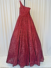 NWT Sherri Hill One Shoulder Sequin Long Ball Gown Wine Size 2