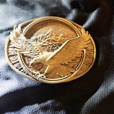 Gold Toned Eagle Belt Buckle Mountains Western USA