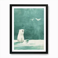 Polar Bear And Bird Art Print Framed Wall Art Poster Canvas Print Picture