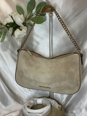 NWOT Michael Kors Carmela Medium Suede Convertible Crossbody Bag In Camel