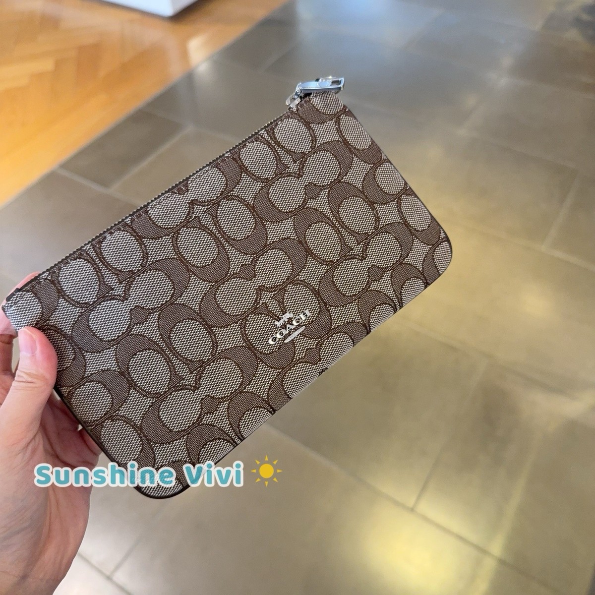 NWT Coach Ashton Wristlet In Signature Jacquard Silver/Oak/Maple