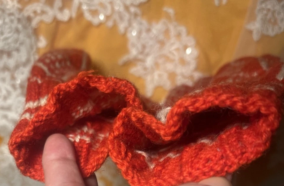 Norwegian Selbu Handknitted SnowflakeOrange100% Wool Mittens Gloves NEW OS - Image 3 of 4